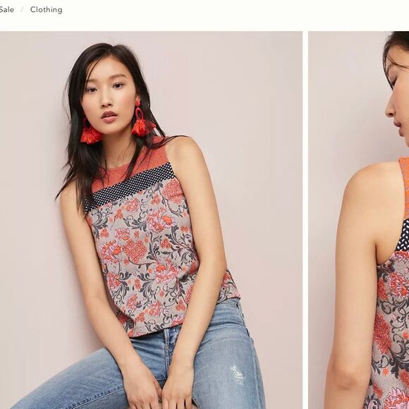 Meadow Rue by Anthropologie, Small, Poppy Jacquard Tank. Grannycore - Picture 1 of 16